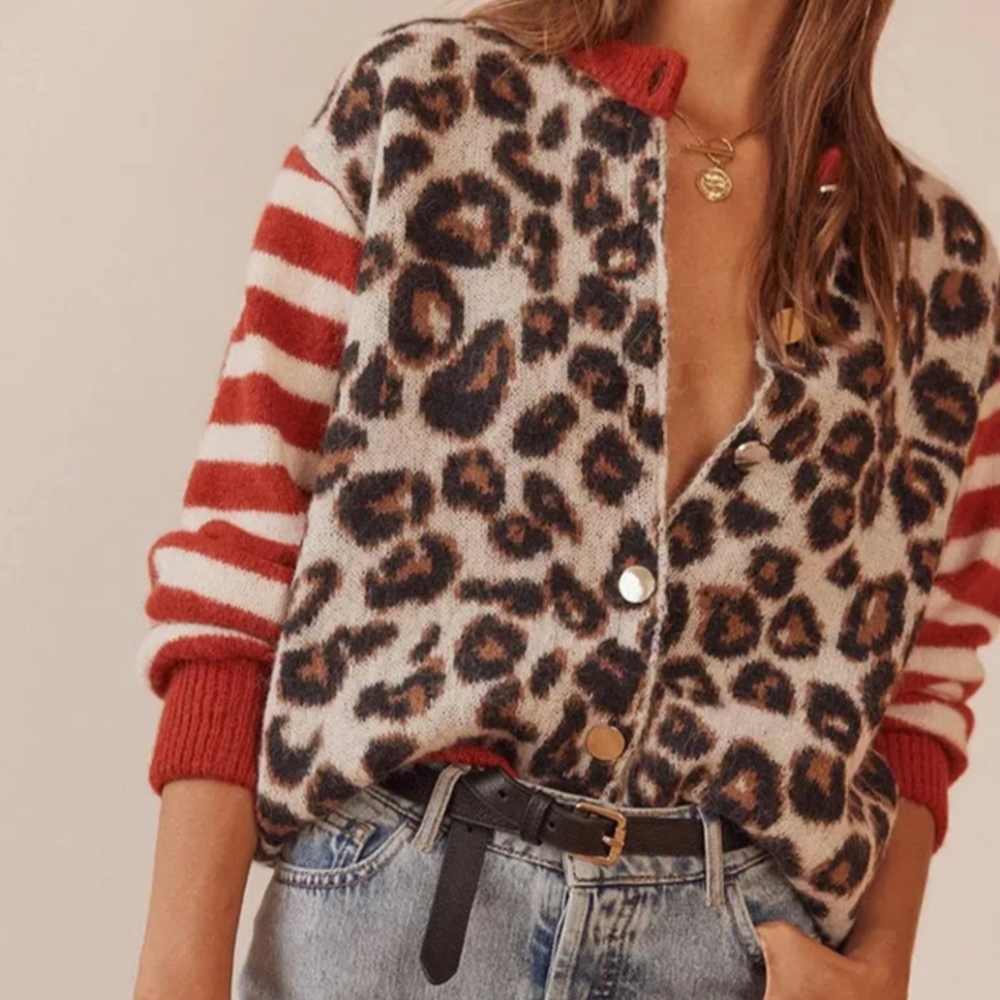 Leopard Print and Striped Cardigan